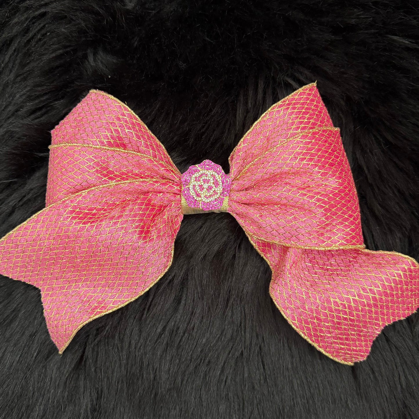 Bella Bow Pink Velvet/Gold Flower