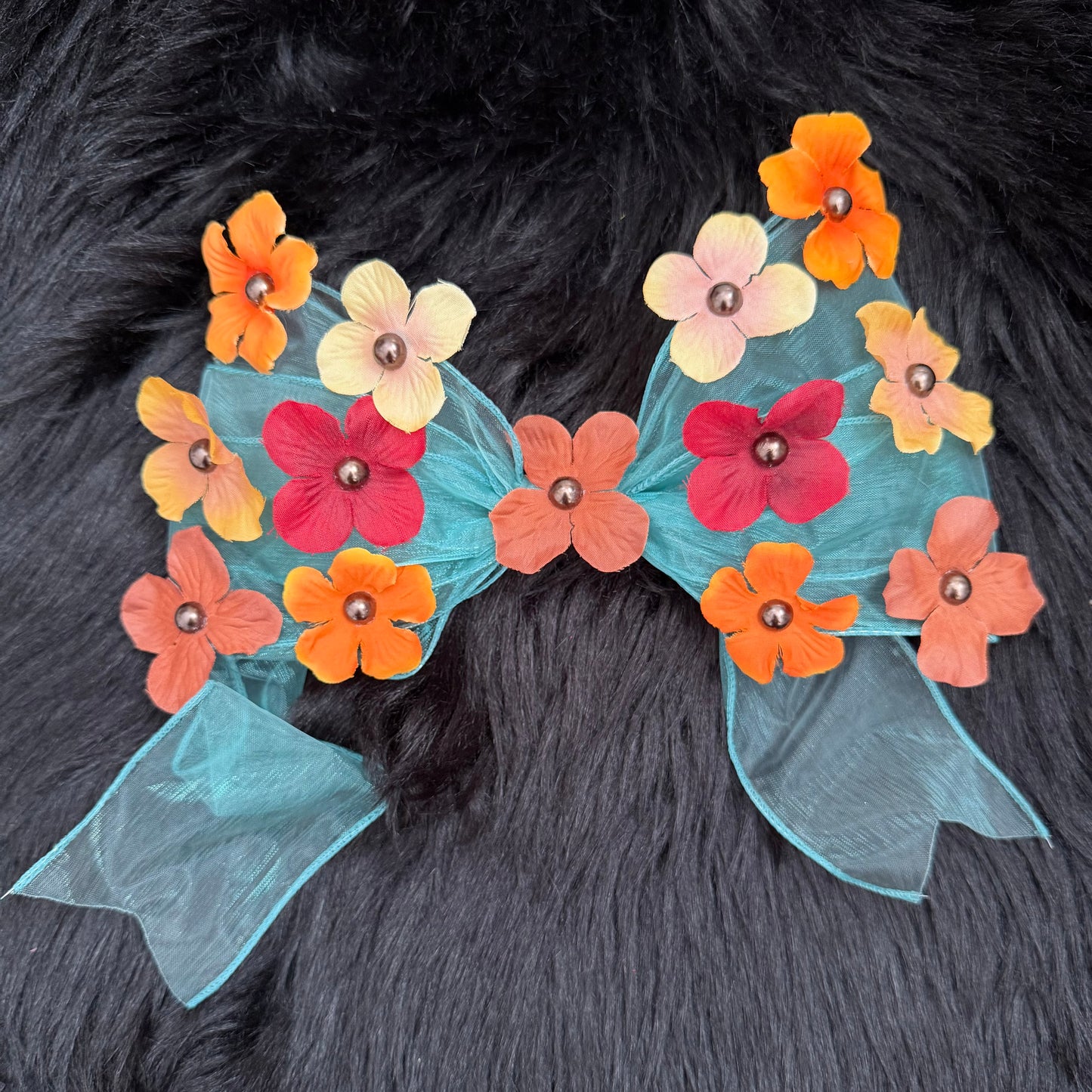 Bella V Bow Teal Floral (3 Loops)