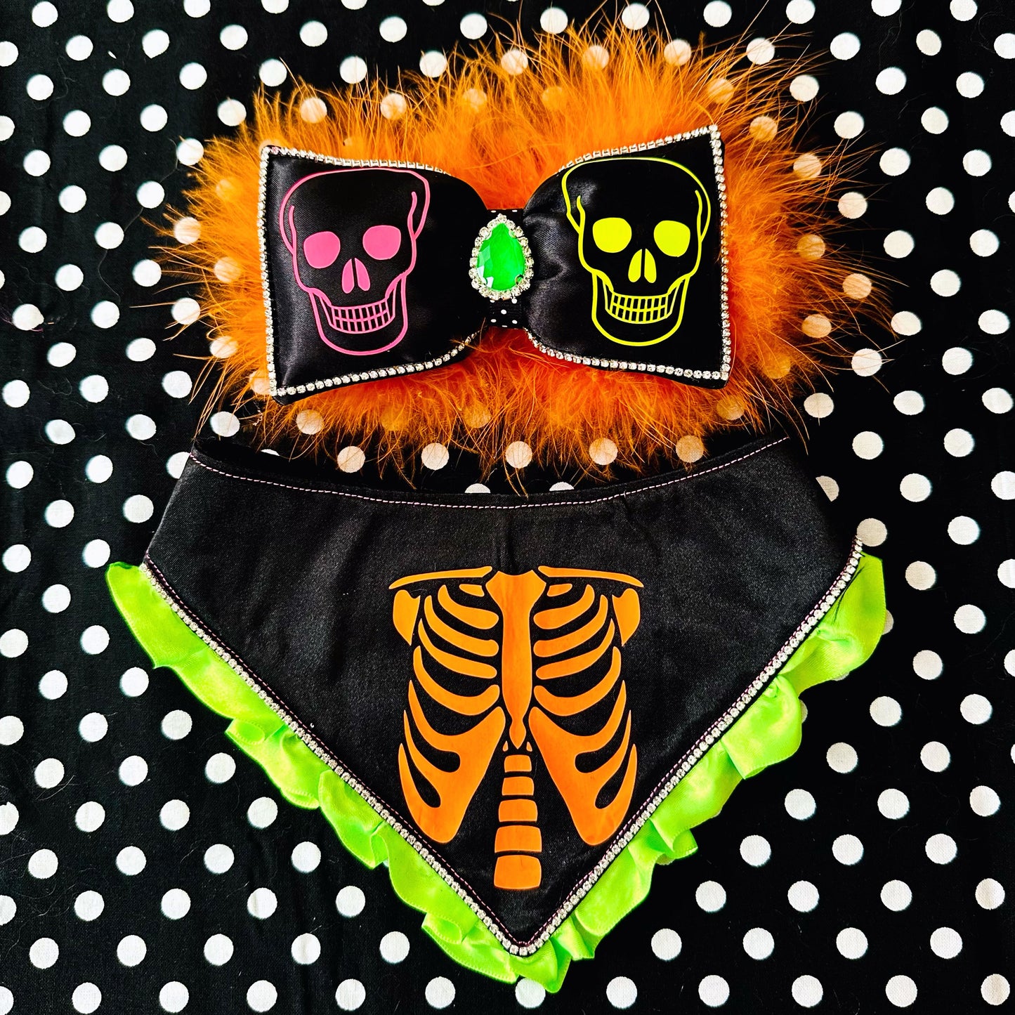 H.O.P Neon Skeleton Bow and Bandana