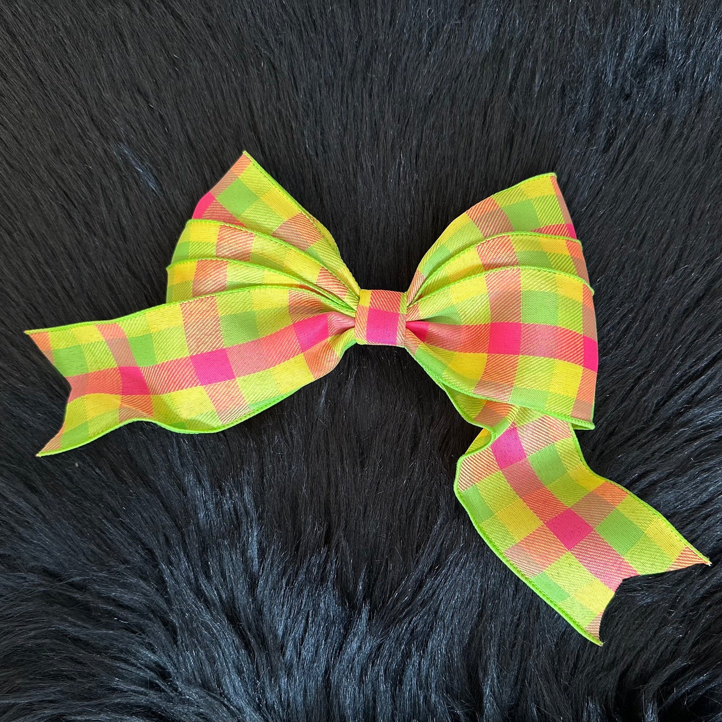 Bella V Bow Daffodil/Hot Pink/Lime Checkered