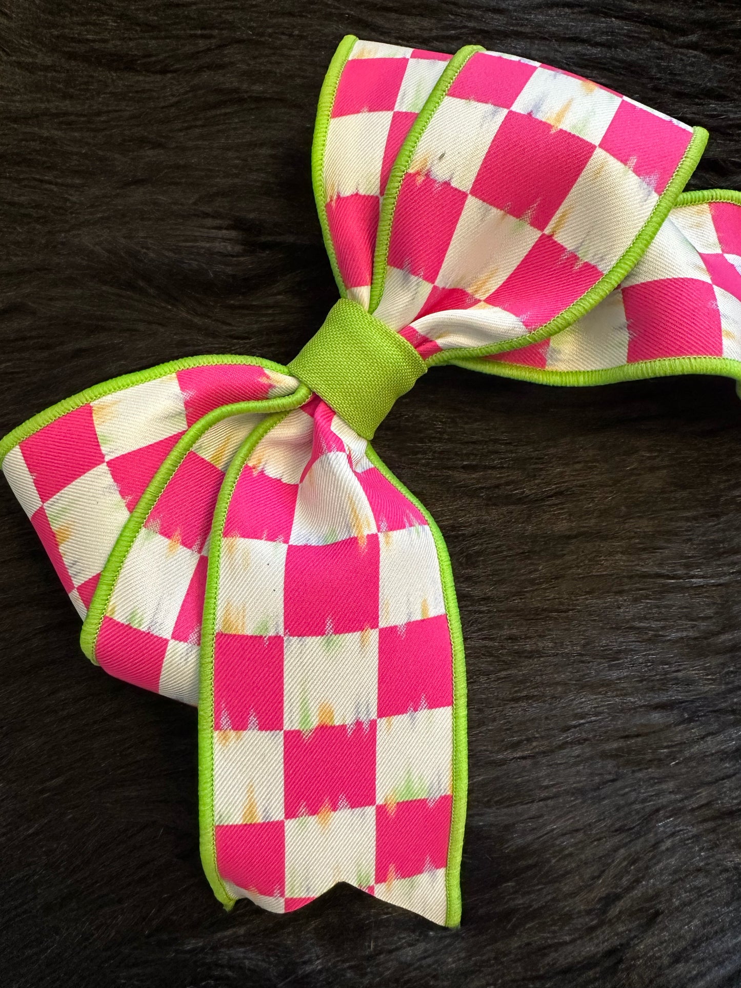 Bella V Bow Checkered Hot Pink, White, Lime