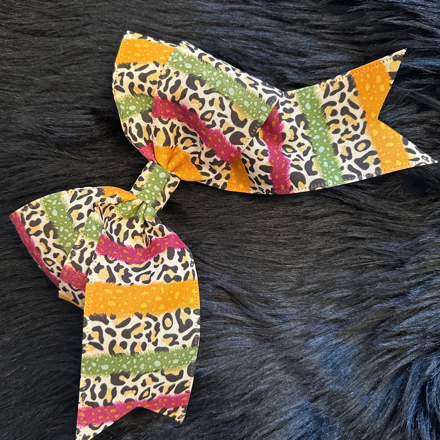 Bella V Bow Cheetah Stripes, Burgundy, Green & Orange