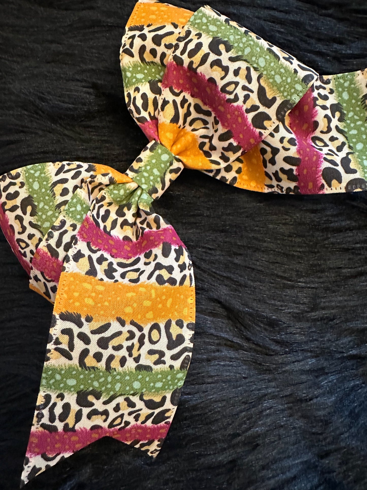 Bella V Bow Cheetah Stripes, Burgundy, Green & Orange