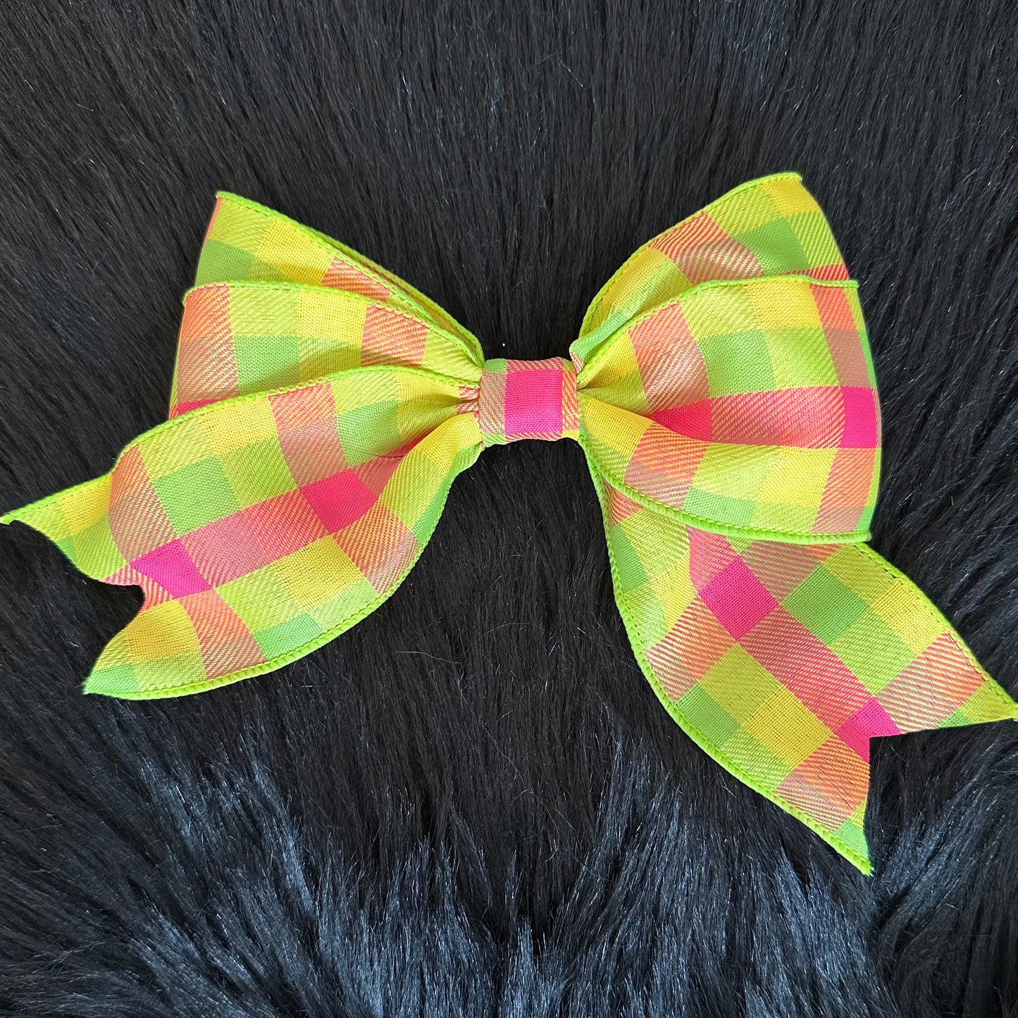 Bella V Bow Daffodil/Hot Pink/Lime Checkered