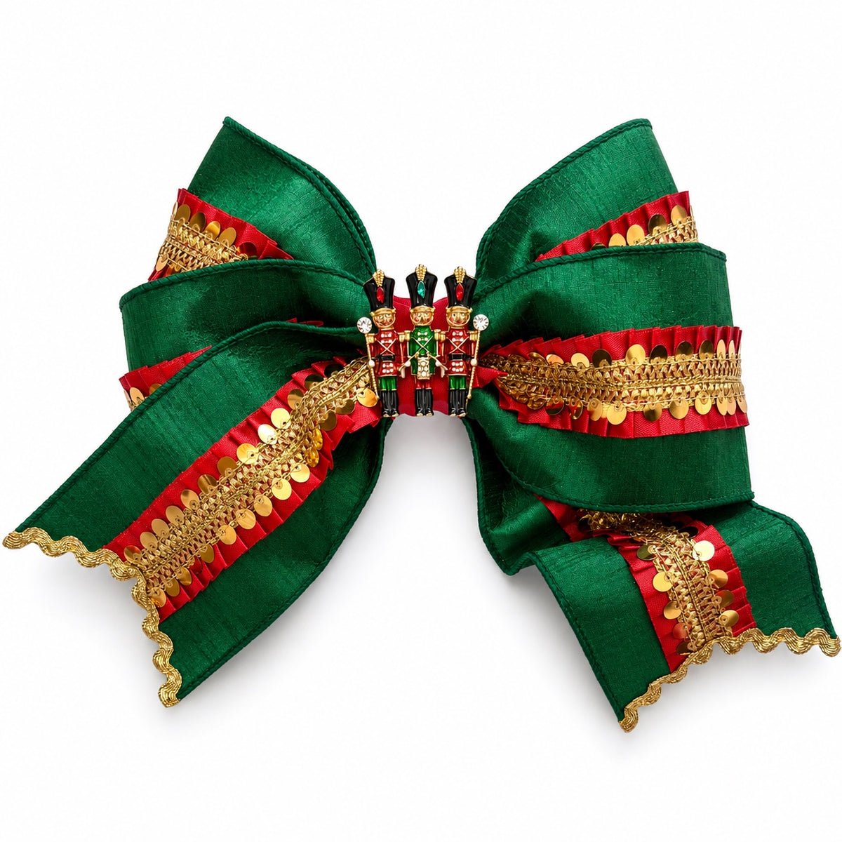 Royal Nutcracker Bella Bow by Guccella in emerald green, red and gold