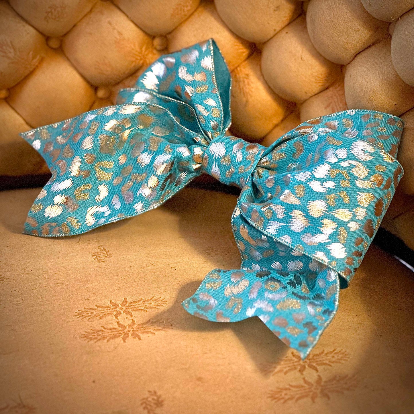 Bella Bow in Metallic Glitter Gold Leopard Print