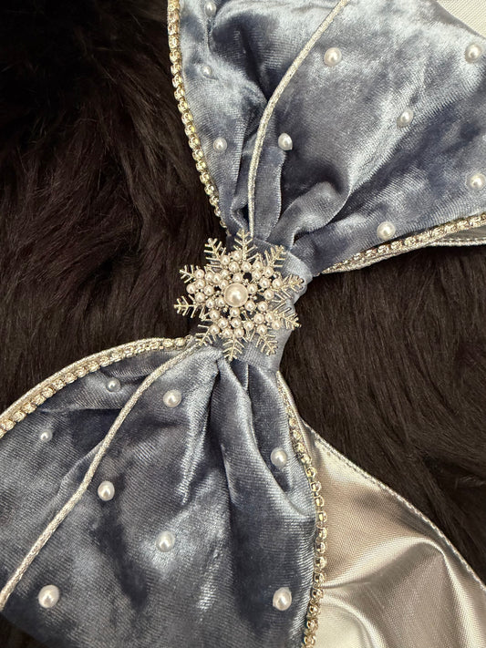 Bella Bow Dusty Blue Velvet Snowflake