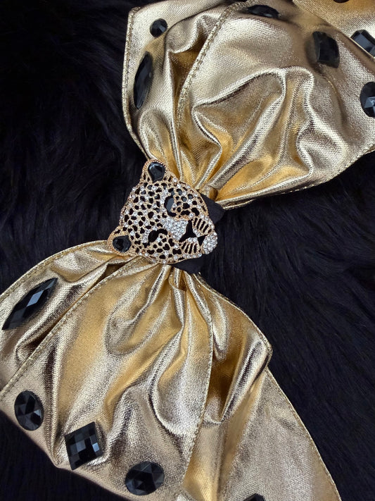 Bella Bow Metallic Gold Leopard