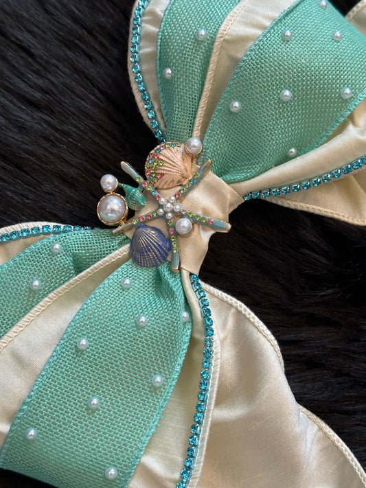 Bella Bow Starfish Ivory & Mint Burlap