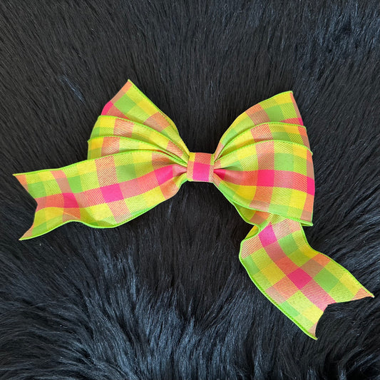 Bella V Bow Daffodil/Hot Pink/Lime Checkered