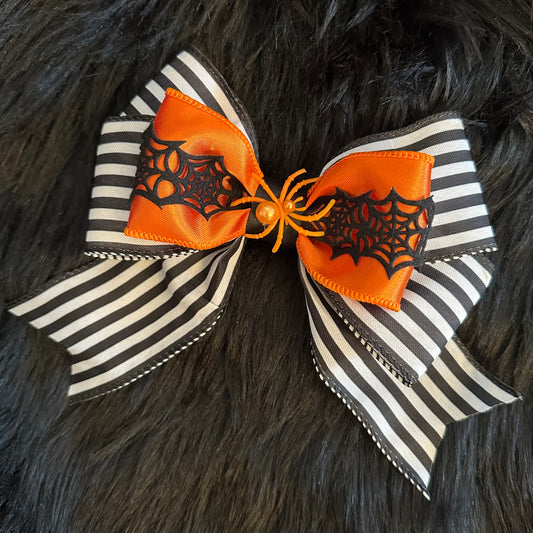Bella V Bow Black/White Striped & Orange Spider