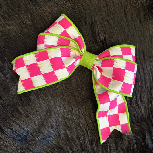 Bella V Bow Checkered Hot Pink, White, Lime