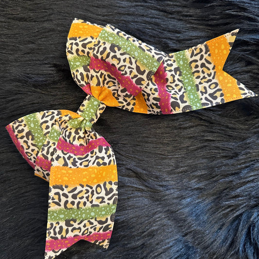 Bella V Bow Cheetah Stripes, Burgundy, Green & Orange