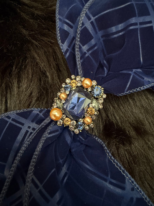 Bella Bow Dark Blue Velvet Diamond Pattern