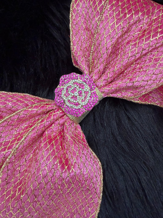 Bella Bow Pink Velvet/Gold Flower