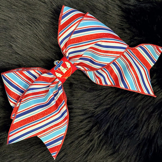 Bella Bow Light Blue & Glitter Stripes Nautical