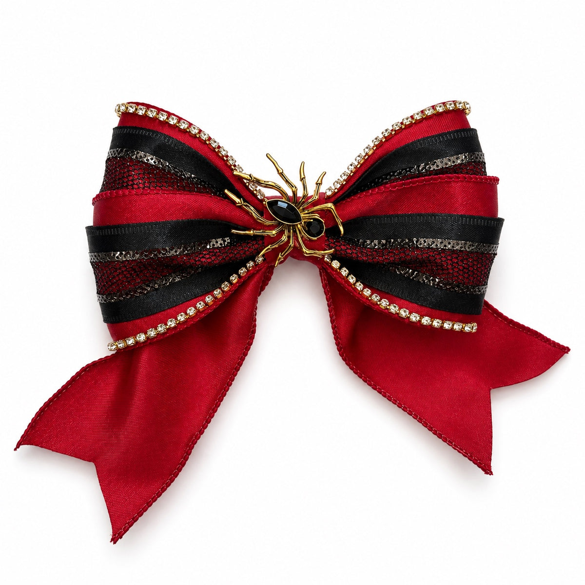 The Widow’s Waltz Bella Bow by Guccella in scarlet red and black with spider centerpiece